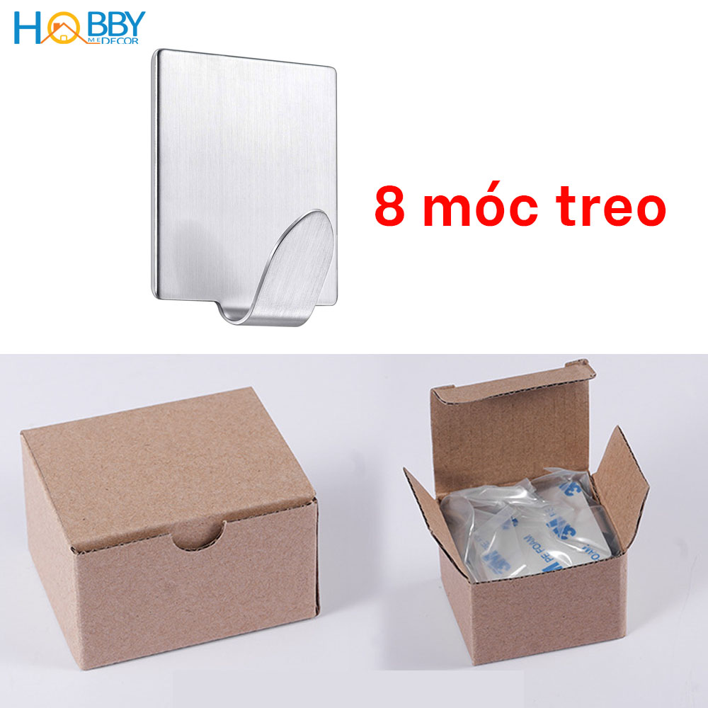 Combo 8 móc treo đồ dán tường inox 304 mẫu vuông Hobby home decor 45-2