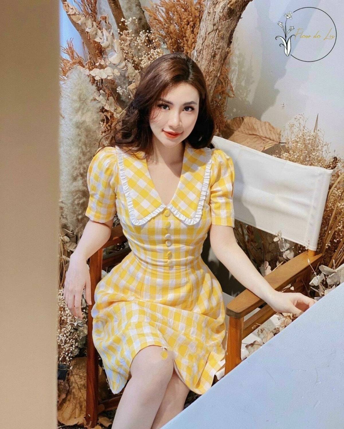 [Siêu Sale 12.12] Đầm Caro Kate Cổ Bèo Dáng Xòe Tiểu Thơ