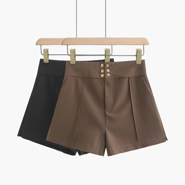 Quần short cạp siêu cao phối 6 khuy