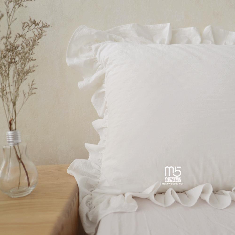 M5 Đáng Yêu Duy Nhất Sản Phẩm Giặt Bằng Nước Bông Đơn Vỏ Gối 100% Cotton Kiểu Hàn Viền Lá Sen Phong Cách Công Chúa Màu Vỏ Gối