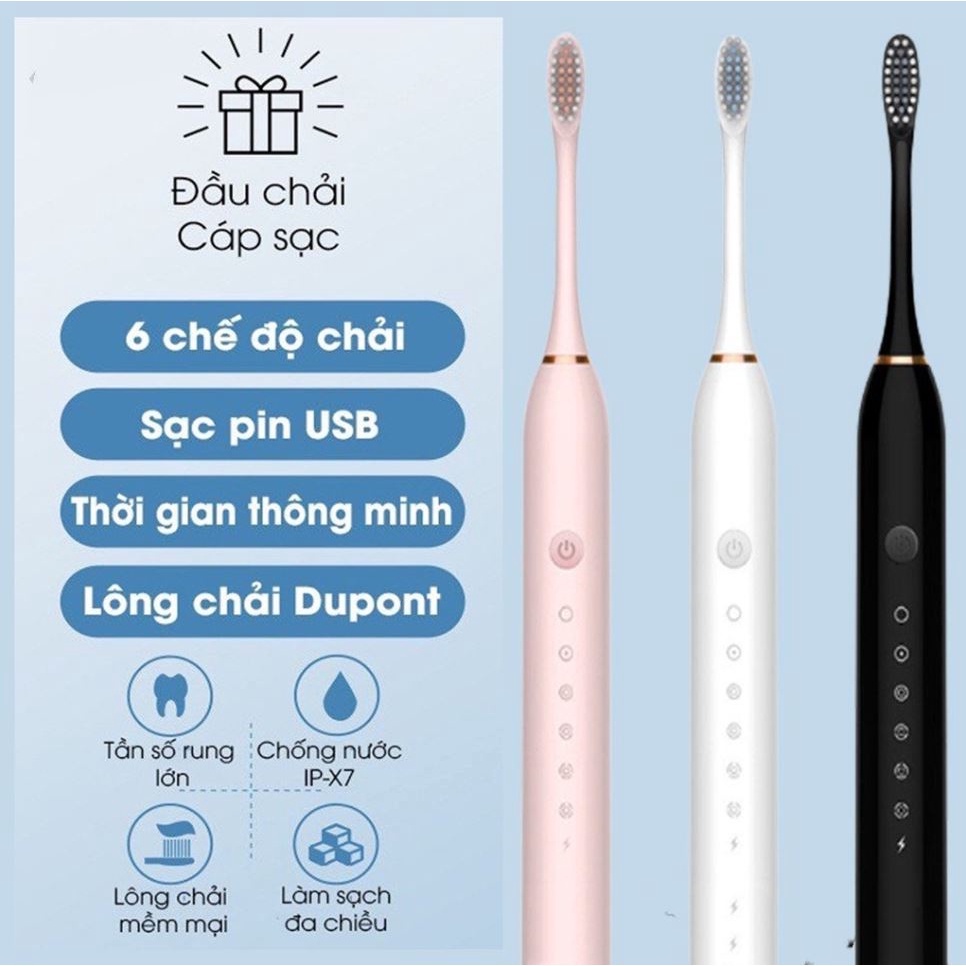 Bàn Chải Điện Sonic X3 6 Chế Độ Đánh Răng Tự Động Tặng 4 Đầu Bàn Chải TSHOP365