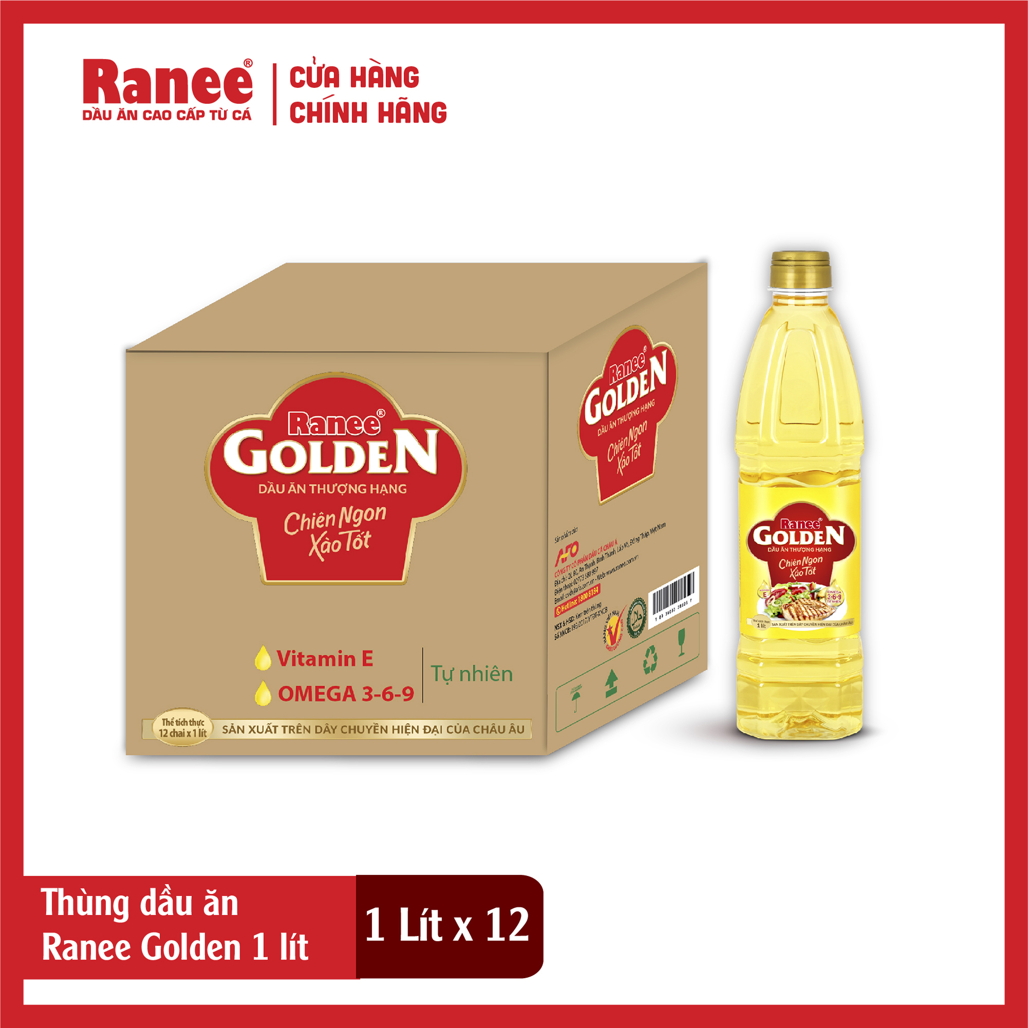 {Đơn 199k tặng hộp bơ -399k tặng vá gỗ} Thùng dầu ăn Ranee Golden 1 lít (1 lít x 12 chai)