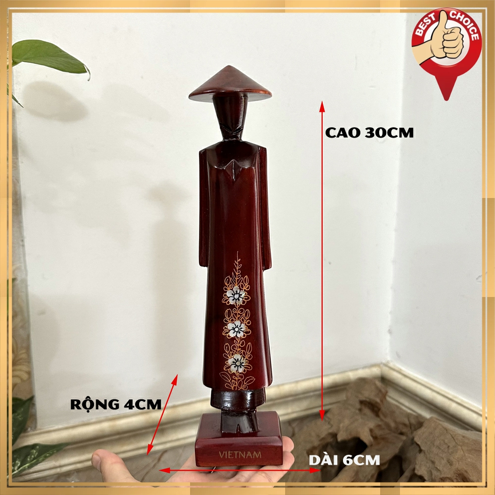 Wooden statue of Vietnam long dress girl-wooden statue of Vietnam long dress-Vietnamese souvenirs gift-30cm height-Red Wood