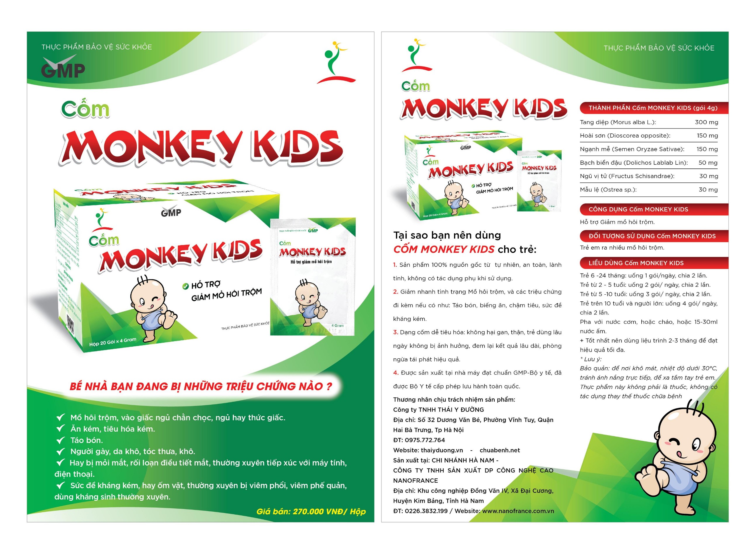 Hỗ trợ chống Mồ Hôi Trộm cho bé-Cốm MONKEY KIDS (Đầy đủ giấy chứng nhận từ CỤC AN TOÀN THỰC PHẨM-BỘ Y TẾ)