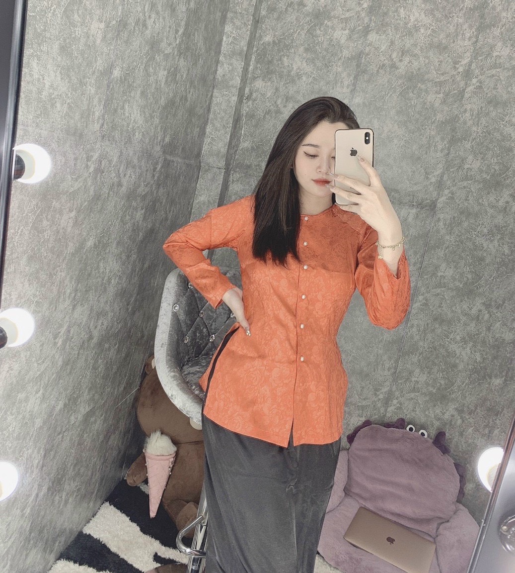 ÁO BÀ BA GẤM HỌA TIẾT LÁ