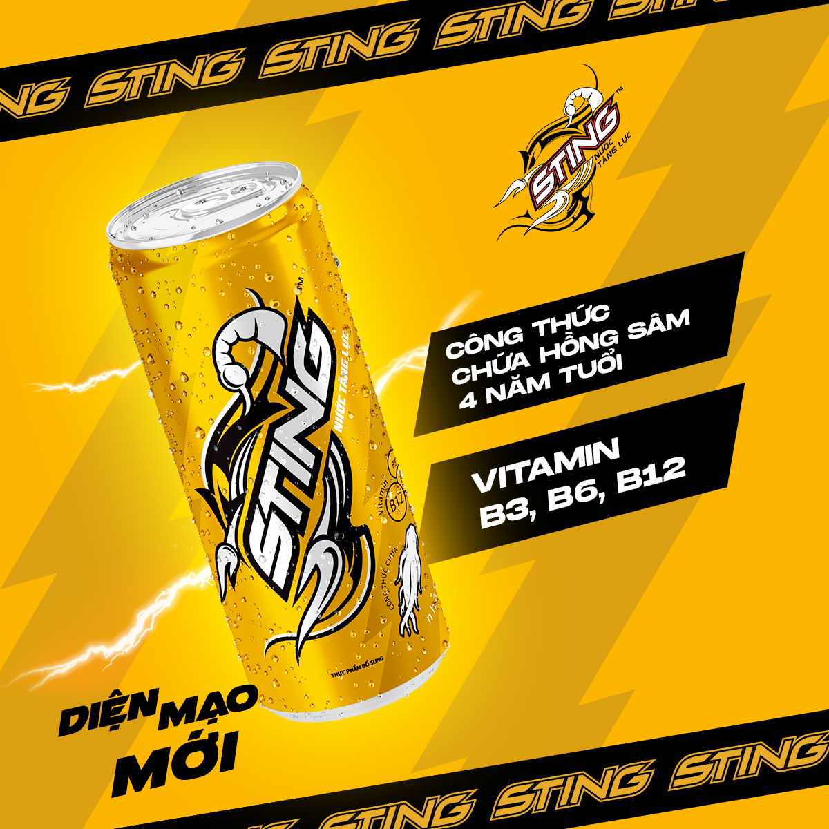 [SALE 6.6] Thùng 24 Lon Nước Tăng Lực Sting Vàng (320ml/lon)