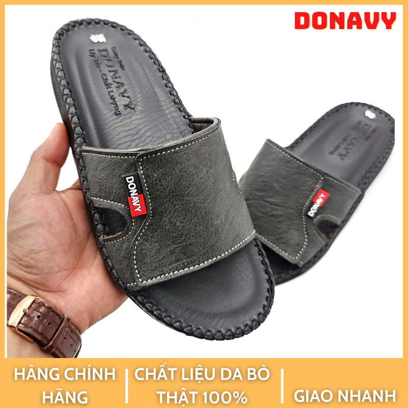 Dép Quai Ngang Da Cao Cấp DONAVY, Thiết Kế Cực Kỳ Trẻ Trung, Có Size Lớn 45  D.V68