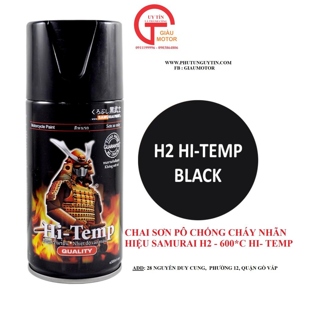 Chai sơn xịt sơn xe máy Samurai H2 Chịu nhiệt màu đen mờ sơn pô chống cháy H2 Temp Shop  giao hàng nhanh