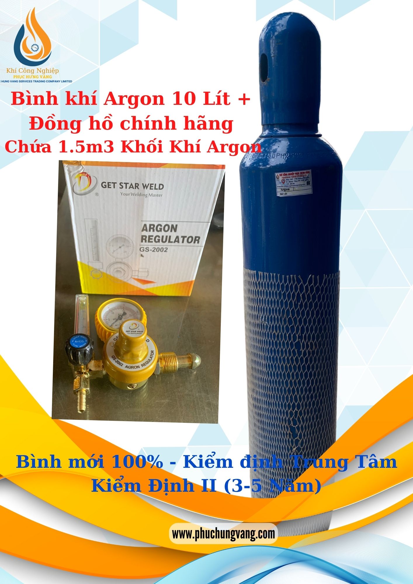 Bình Khí Argon 10Lít Đã Nạp Khí (1.5m3 Khí) - Hàn Tig