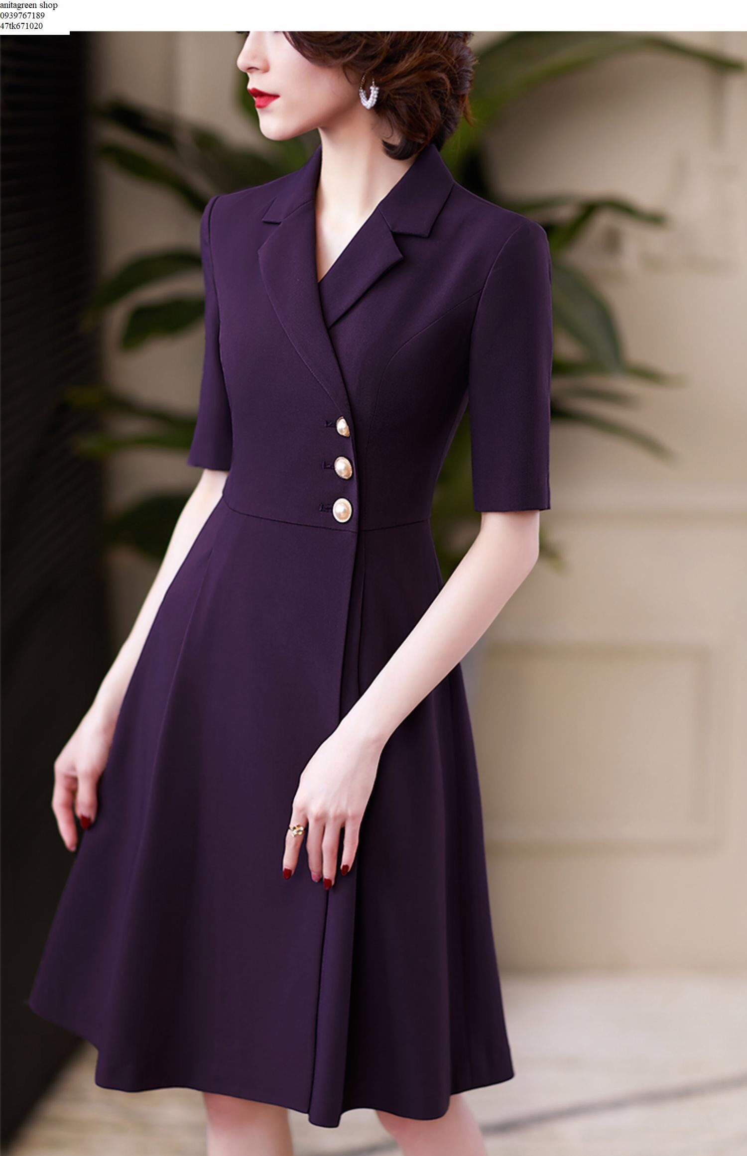 Tk671020- đầm xòe ổ vest phối nút quý cô sang chảnh