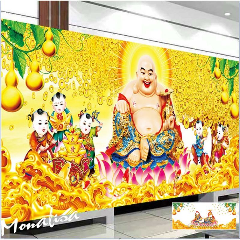 Tranh đính đá phật di lặc ngũ phúc yd3007
