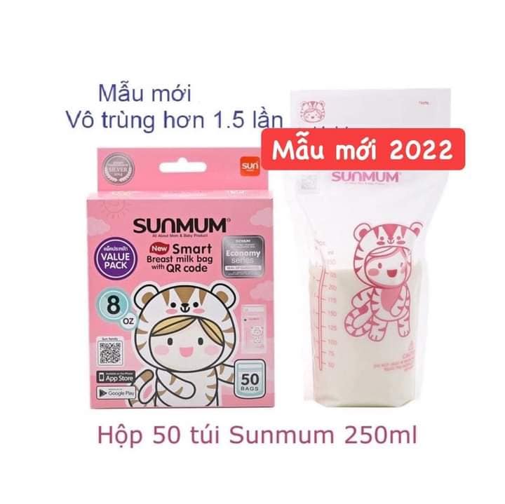 Túi trữ sữa Sunmum chính hãng khóa Zip 3 lớp dung tích 100ml 250ml