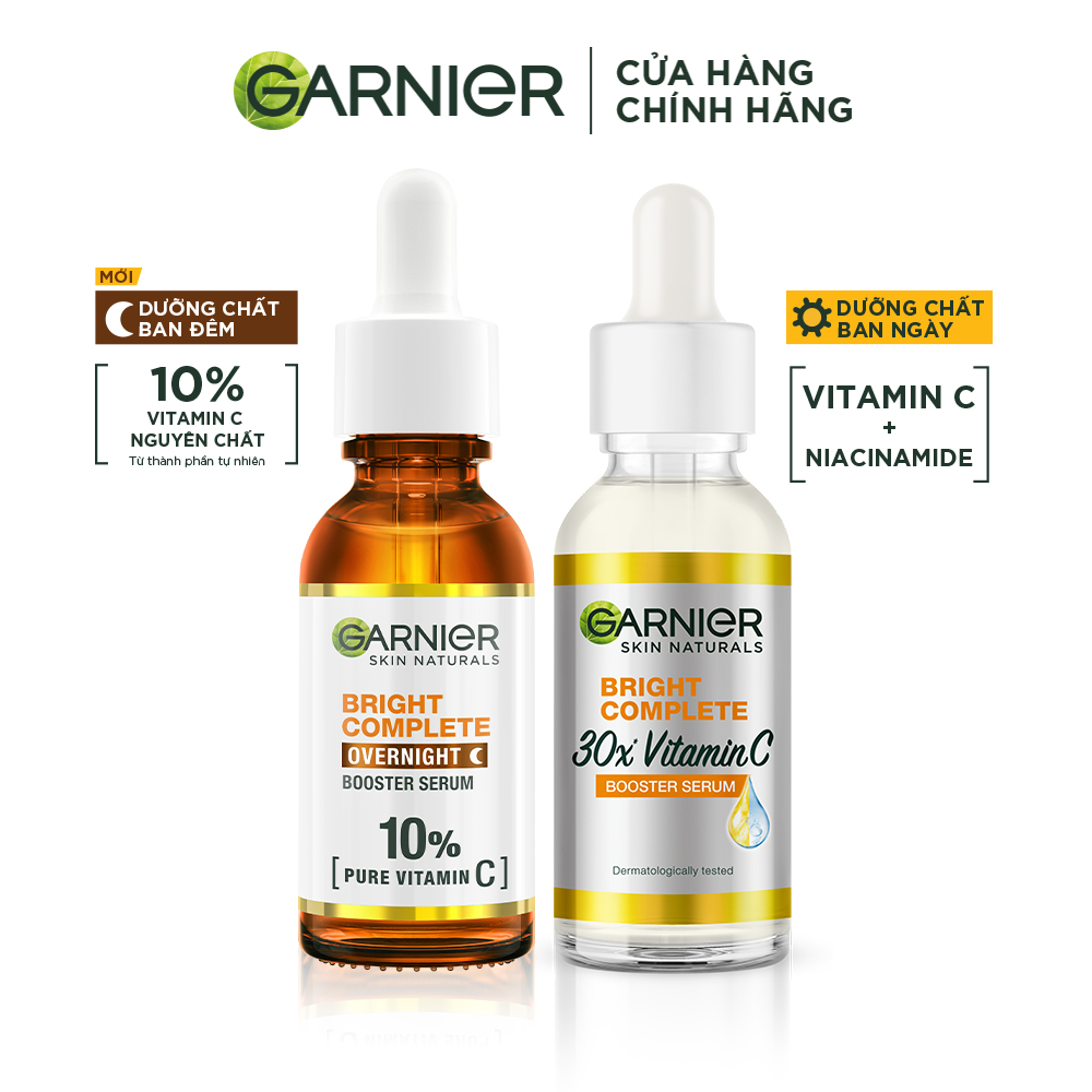 Bộ đôi Dưỡng chất Vitamin C Ngày & Đêm Garnier Bright Complete dưỡng da sáng khỏe & bảo vệ da