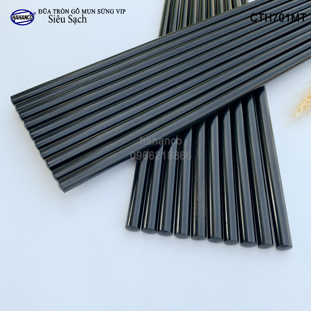 Đũa tròn gỗ Mun sừng trơn VIP - CTH701MT (Hộp 10 đôi rất đẹp) - Đũa gỗ tự nhiên cao cấp - Chopstick of HAHANCO