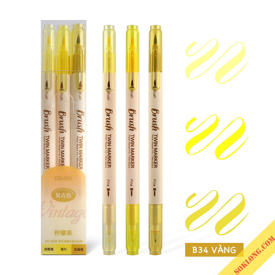 Bộ 3 bút brush 2 đầu Twin Marker B34 ngòi lông + ngòi fine trang trí bullet journal