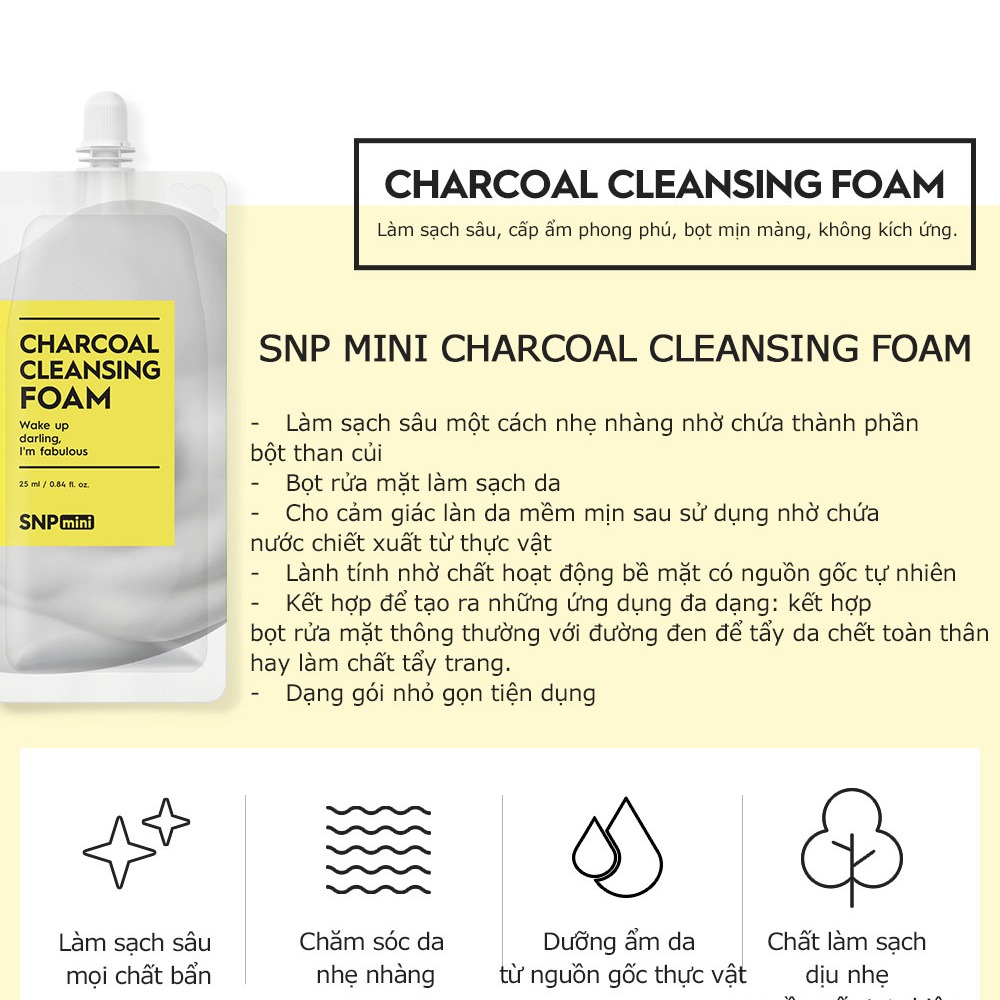 Sữa rửa mặt SNP Mini Charcoal Cleansing Foam 25ml