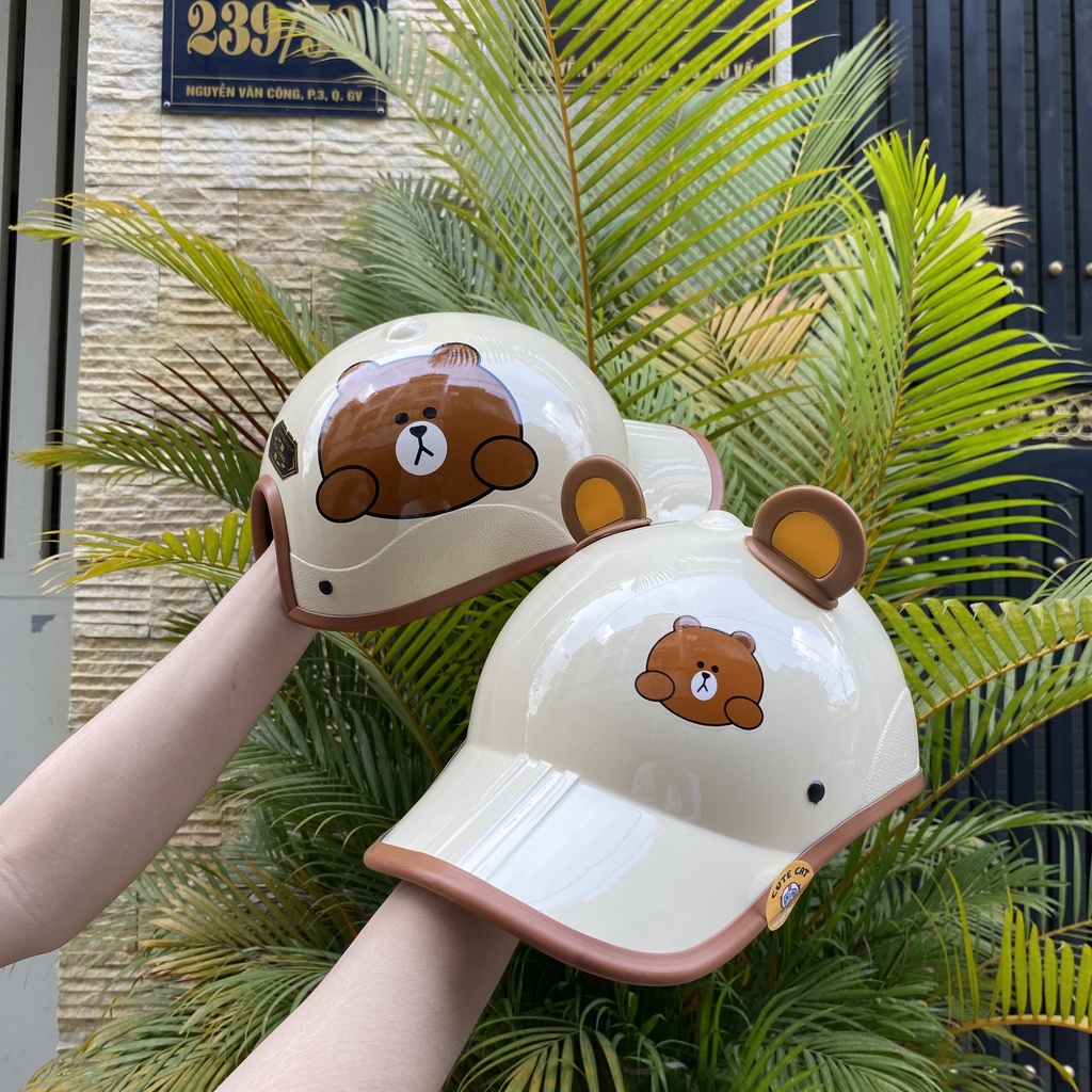Nón bảo hiểm kết gấu nâu, nón kết gấu nâu panda có khoét lỗ phía sau nón kết gấu dễ thương cute cat
