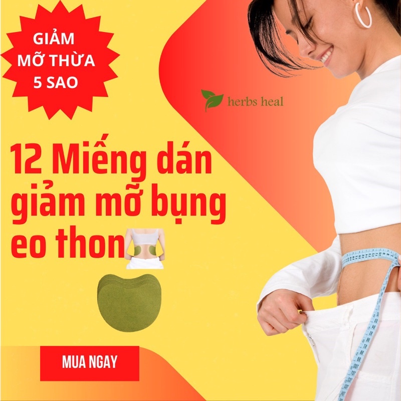 [Herbs heal] Hộp 12 miếng dán detox thải độc, đốt mỡ thừa, hỗ trợ giảm cân, giảm béo, thon gọn bụng, đùi, bắp tay, bắp chân