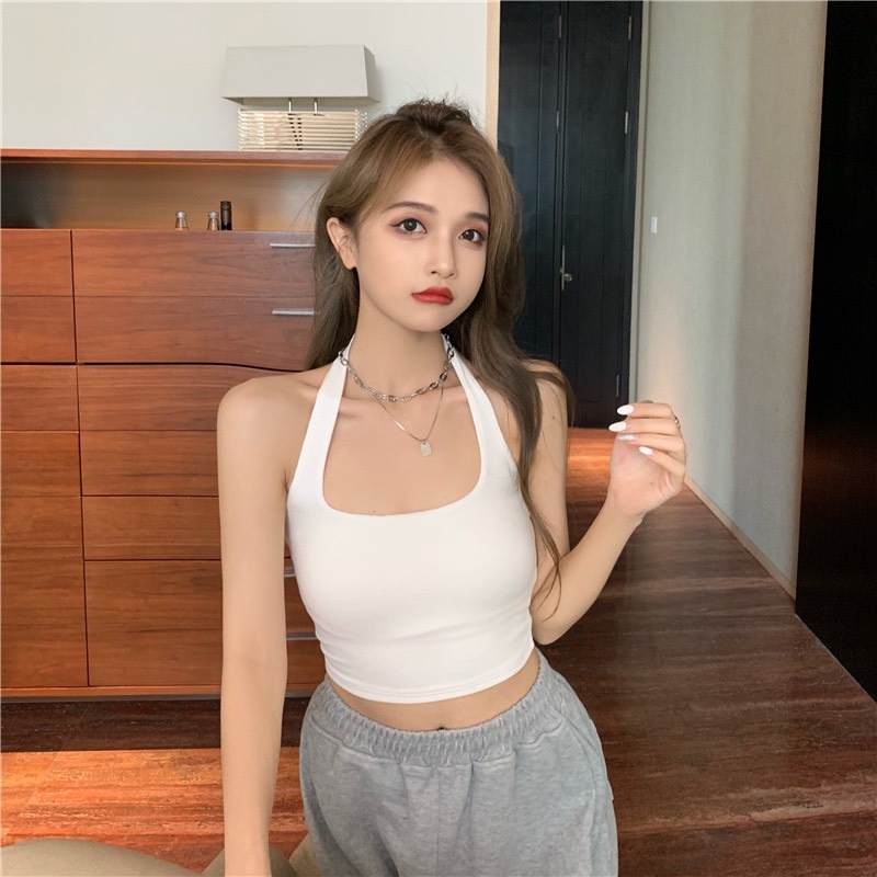 Áo croptop nữ cổ yếm, áo kiểu cổ yếm hở lưng siêu hot hit