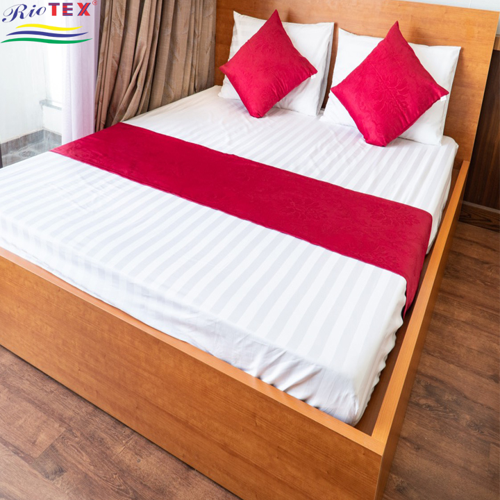 [HCM]Bộ Drap Cotton Khách sạn trắng sọc 3 phân 2.2mx2m