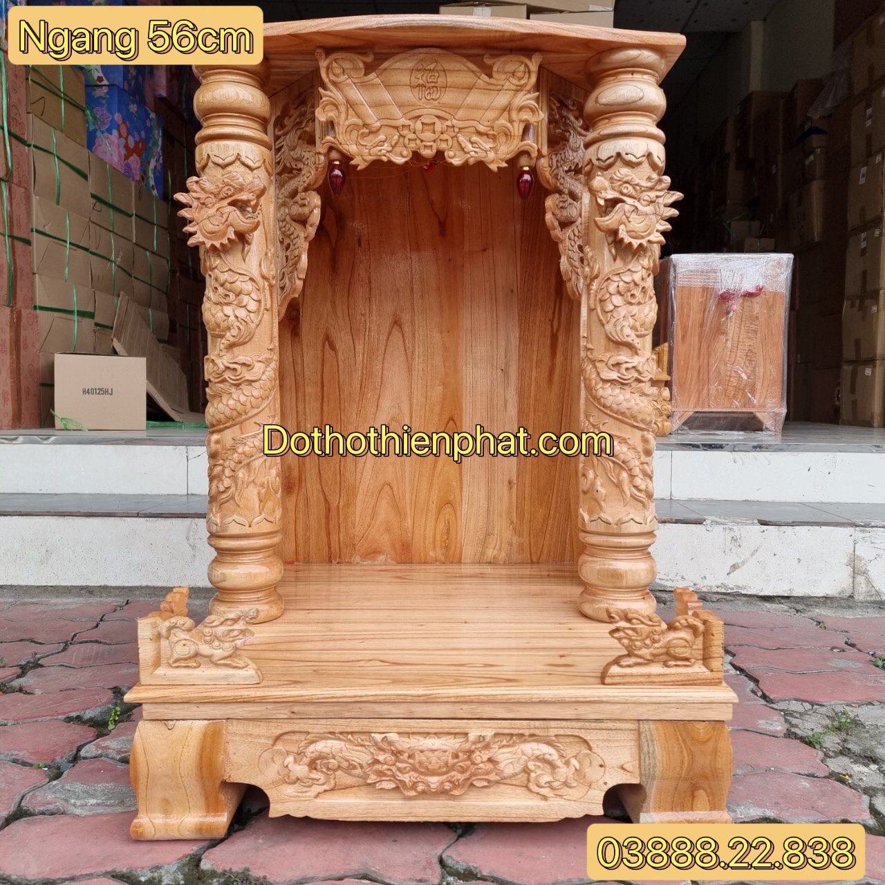 Bàn thờ ngang 56cm x 81cm cột 10cm gỗ xoan