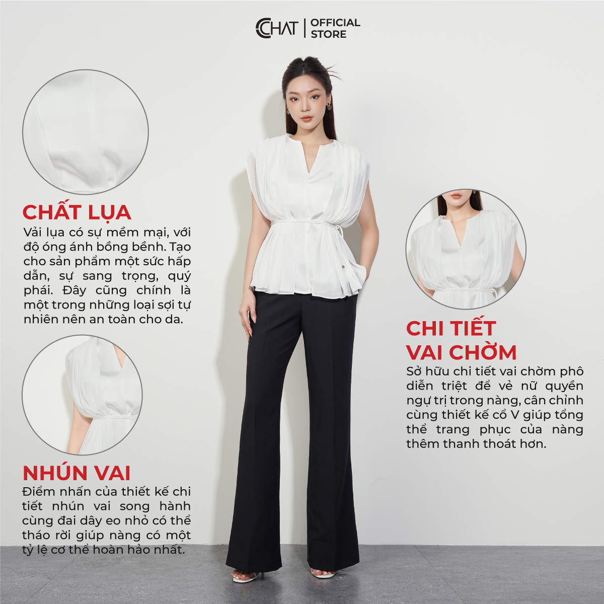 Áo Kiểu Nữ CCHAT Chờm Vai Phối Voan Chất Lụa Cao Cấp 53ASL8001OT