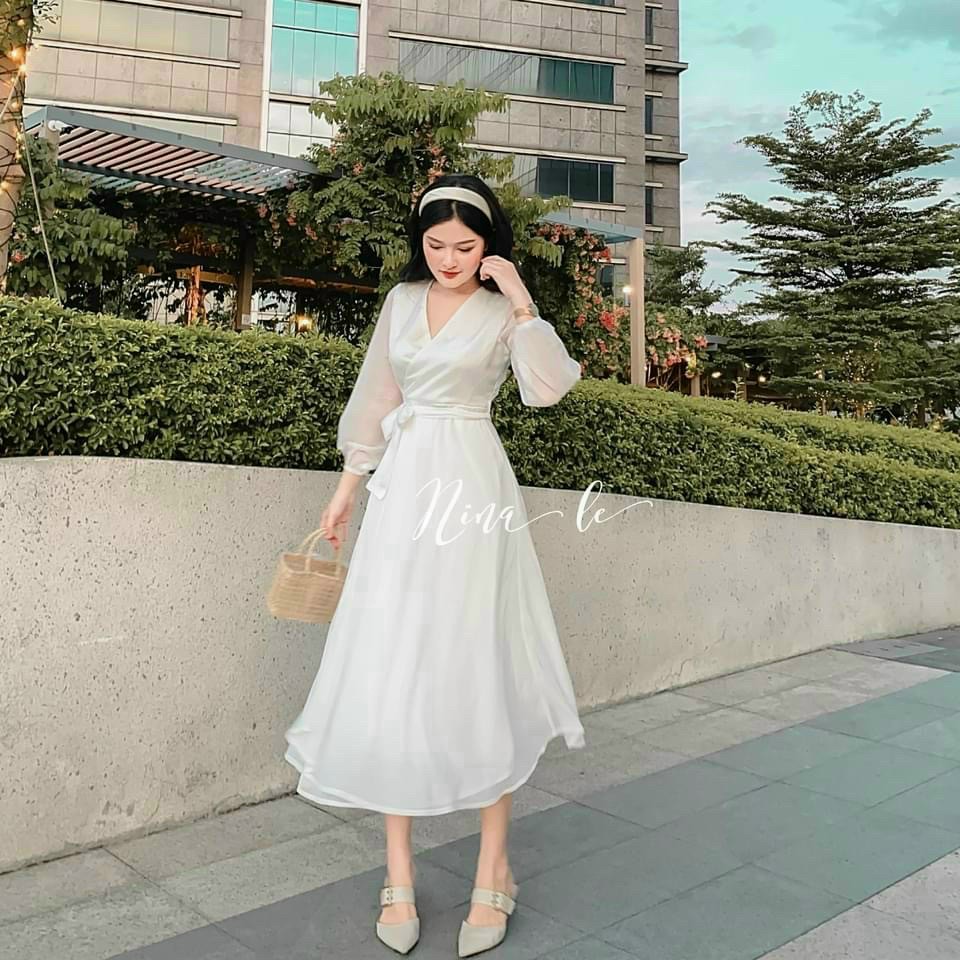 Đầm trắng tay dài tiểu thư d.x