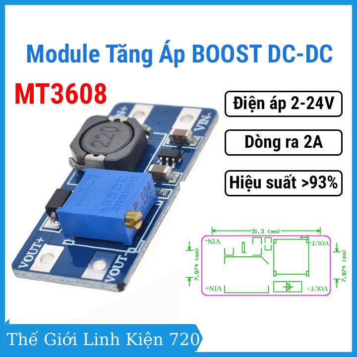 Bo mạch tăng áp boost dc - dc 2a 2-24v mt3608