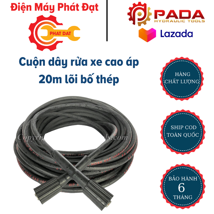 Dây rửa xe cao áp 20m lõi bố thép cho máy rửa xe tặng kèm kép nối dài
