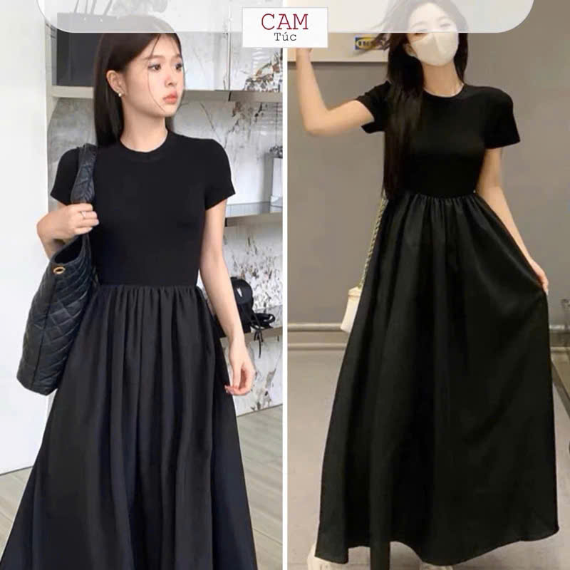 Đầm Maxi Tay Ngắn, Đầm Xoè Dài Có Tay, Đầm Maxi Trơn Đơn Giản