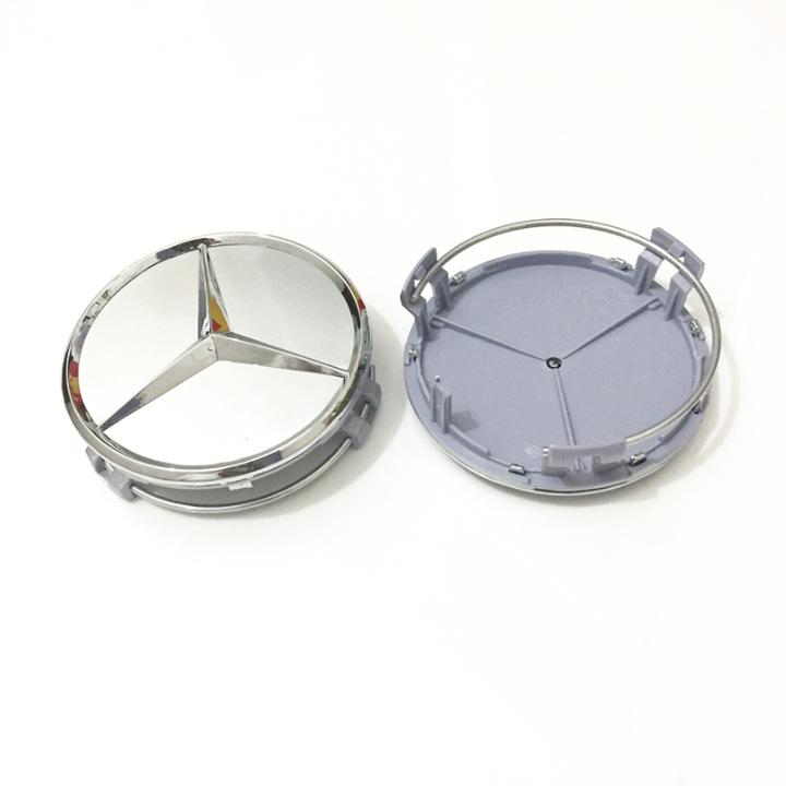 1 chiếc logo chụp mâm, ốp lazang bánh xe ô tô, xe hơi Mercedes Benz BENZ75 đường kính 75mm ( Màu bạc)