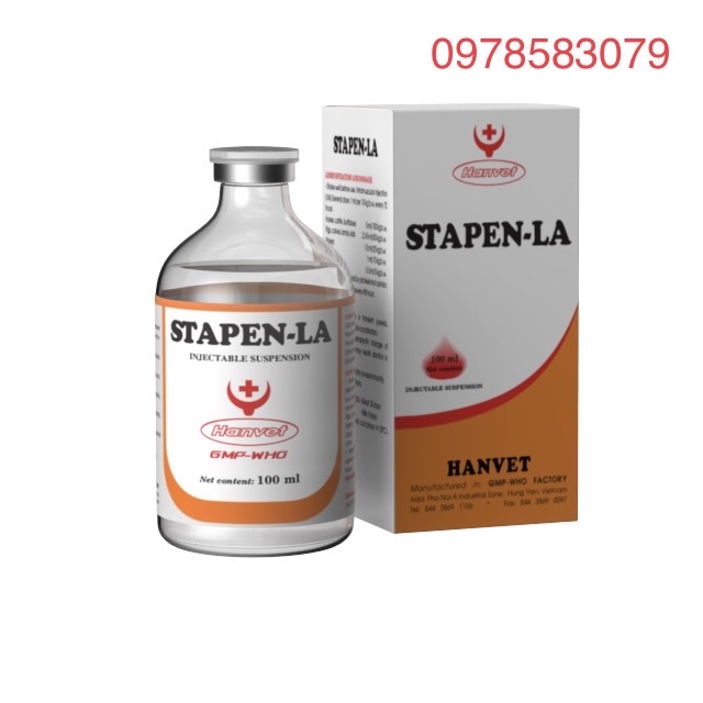 Hanvet Stepen LA(20ml-100ml) Sốt bỏ ăn, viêm vú, tử cung, mất sữa, viêm da