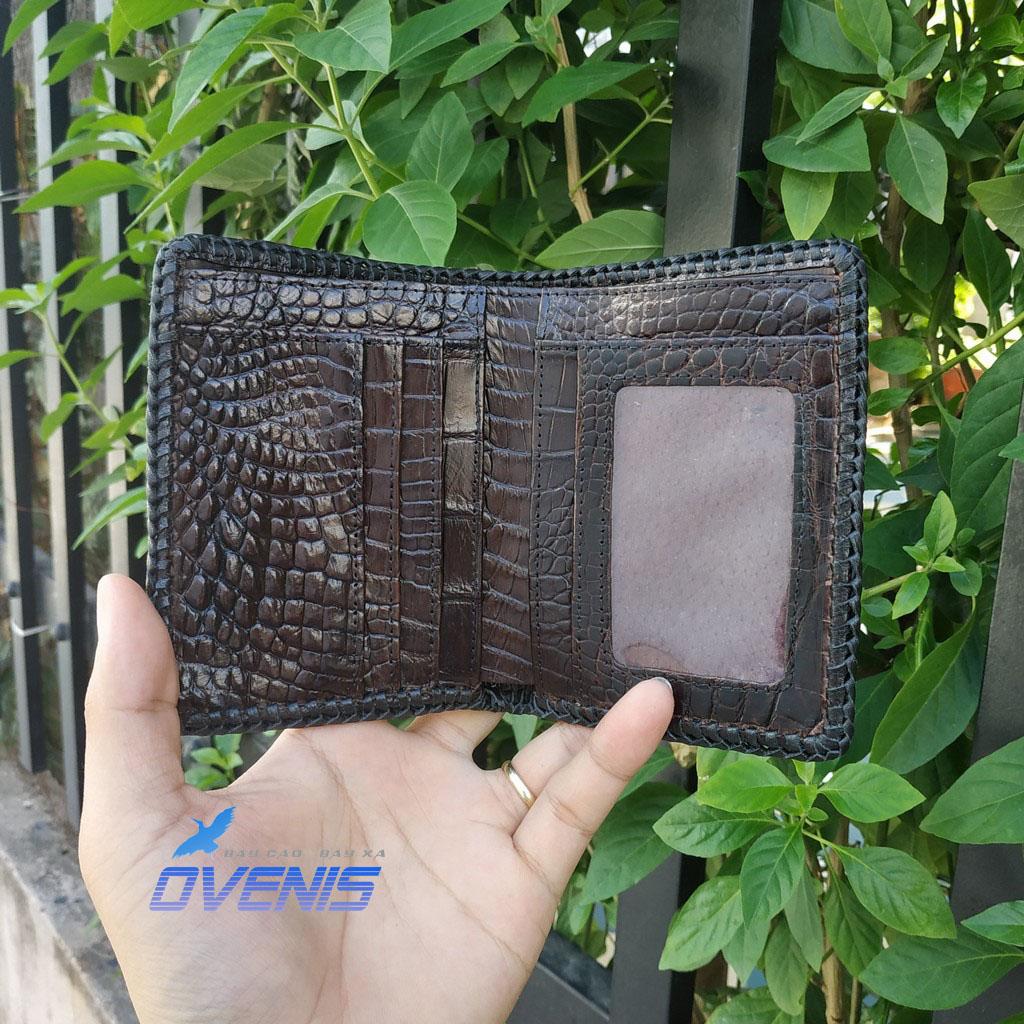 [FREE SHIP] VÍ BÓP DA CÁ SẤU DÁNG ĐỨNG 2 MẶT ĐAN VIỀN MADE BY OVENIS