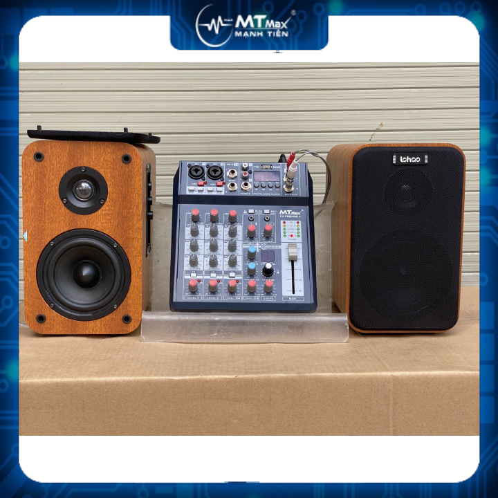 Dàn âm thanh 2.0 MaxFe - Combo dành riêng cho quán café, nhà hàng, quán ăn, spa, phòng gym... - Kết hợp giữa loa kiểm âm cao cấp Lohao AV-8219 và mixer MTMax F4 ProMax II - Chỉnh âm cực sâu, nghe nhạc cực hay