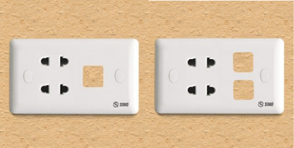 Mặt ổ cắm Sino S19 loại 2 ổ + 1 lỗ và 2 ổ + 2 lỗ. Mặt sino 2 ổ và 1 lỗ; 2 ổ và 2 lỗ - ổ đôi kèm lỗ SINO