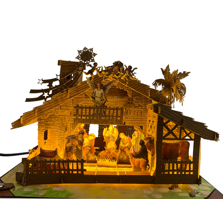 Thiệp 3D Máng Cỏ Giáng Sinh có đèn LED - MERRY CHRISTMAS