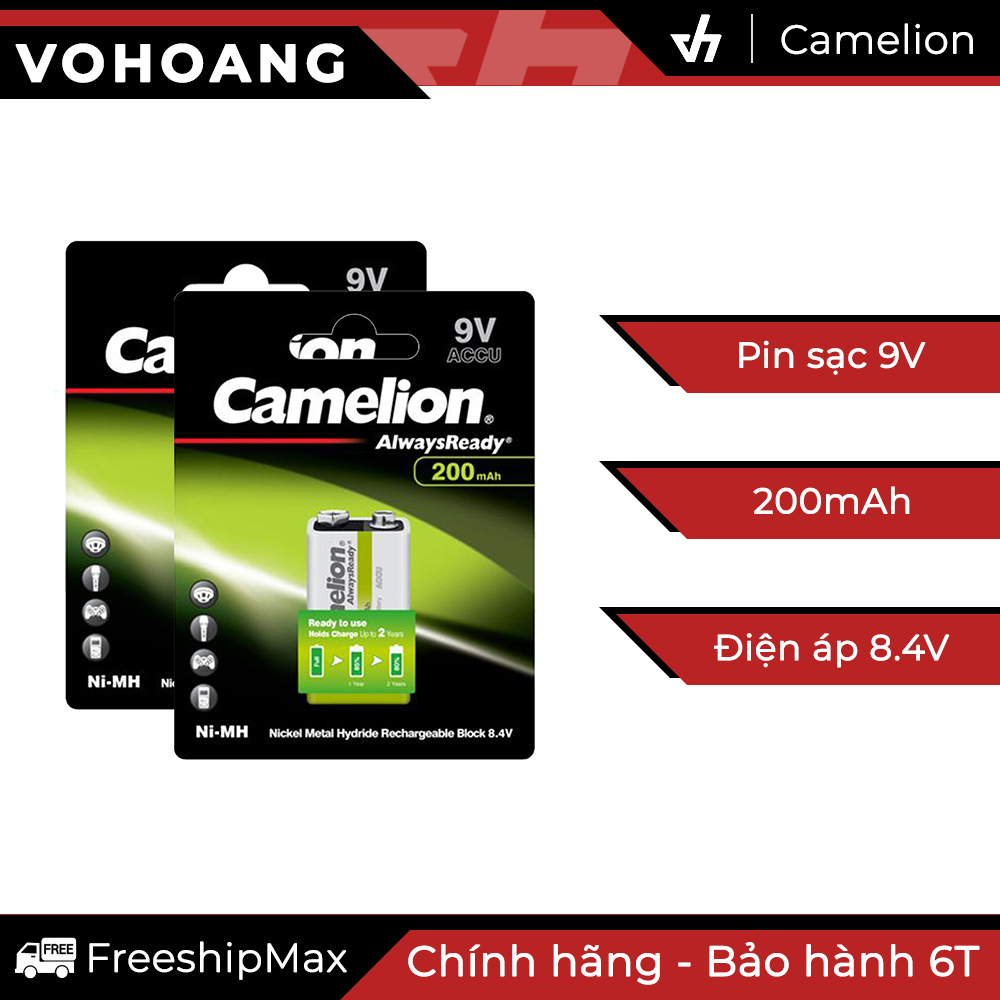 Bộ 2 Pin sạc vuông Camelion 9V 200mAh - Camelion 9V rechargeable