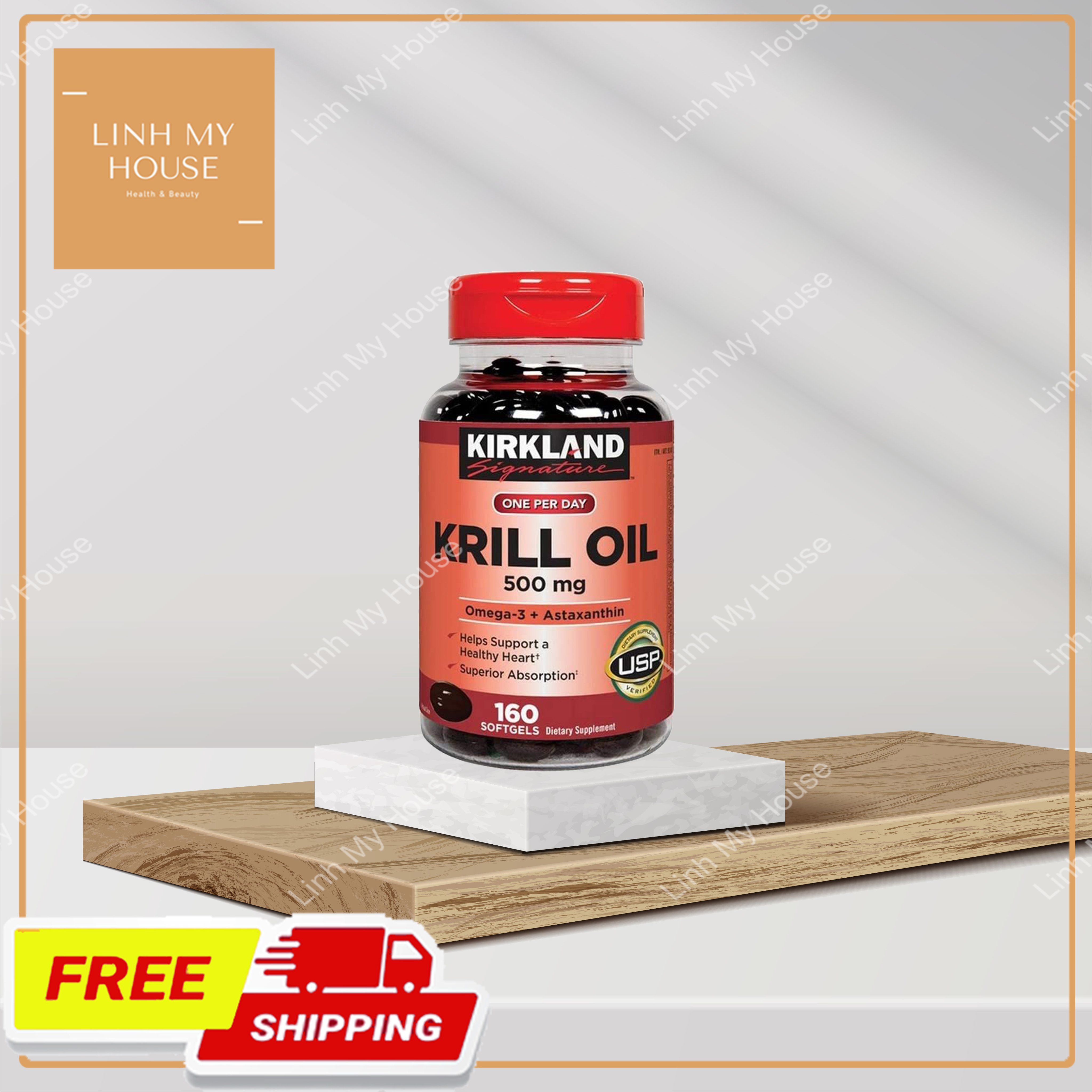 Dầu nhuyễn thể (dầu tôm) Kirkland Signature Krill Oil 500mg 160 viên