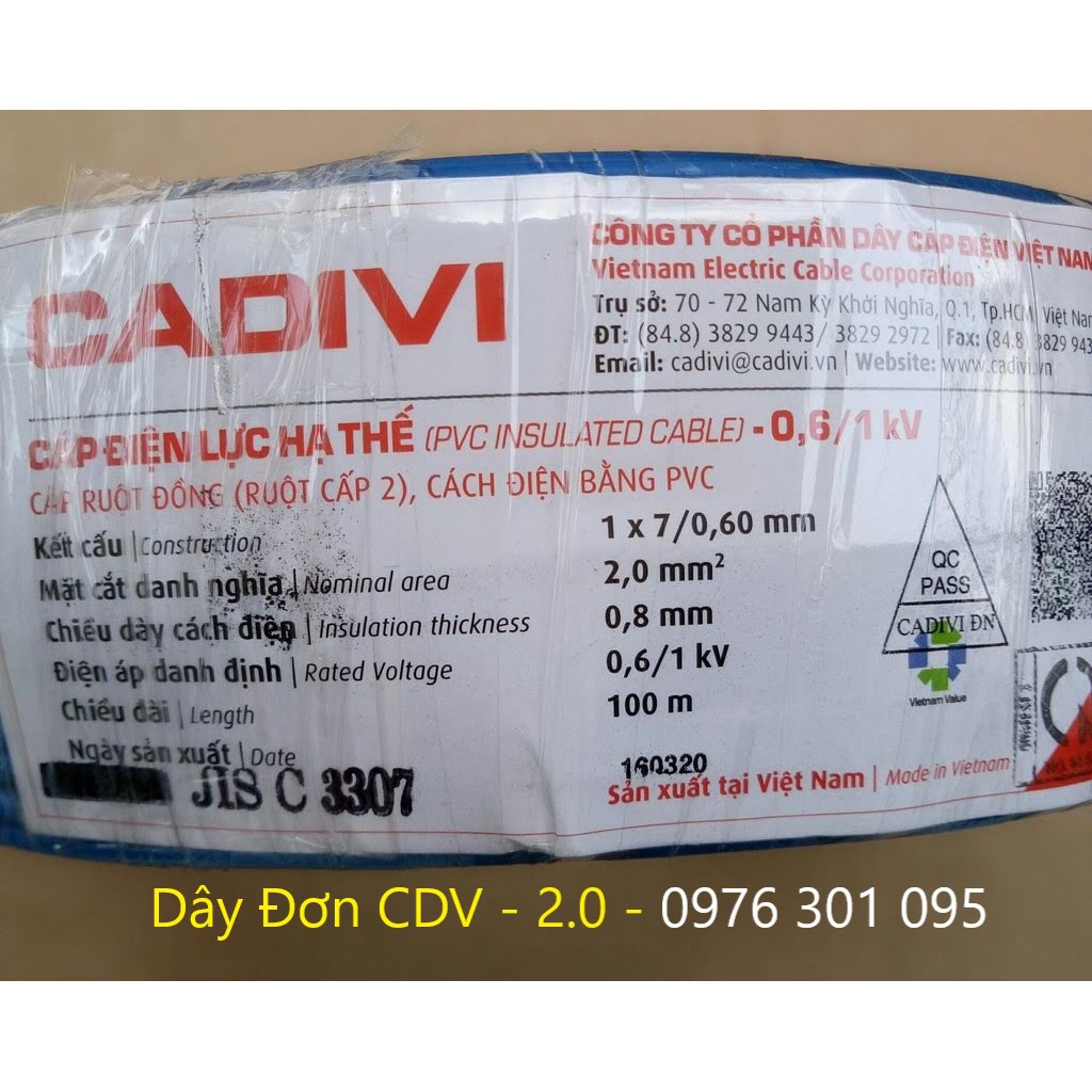 [Cadivi] Dây Điện Đơn 2.0 - Cuộn 100M