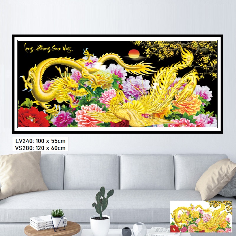 Tranh đính đá Long Phụng Sum Vầy - tranh chưa gắn đá