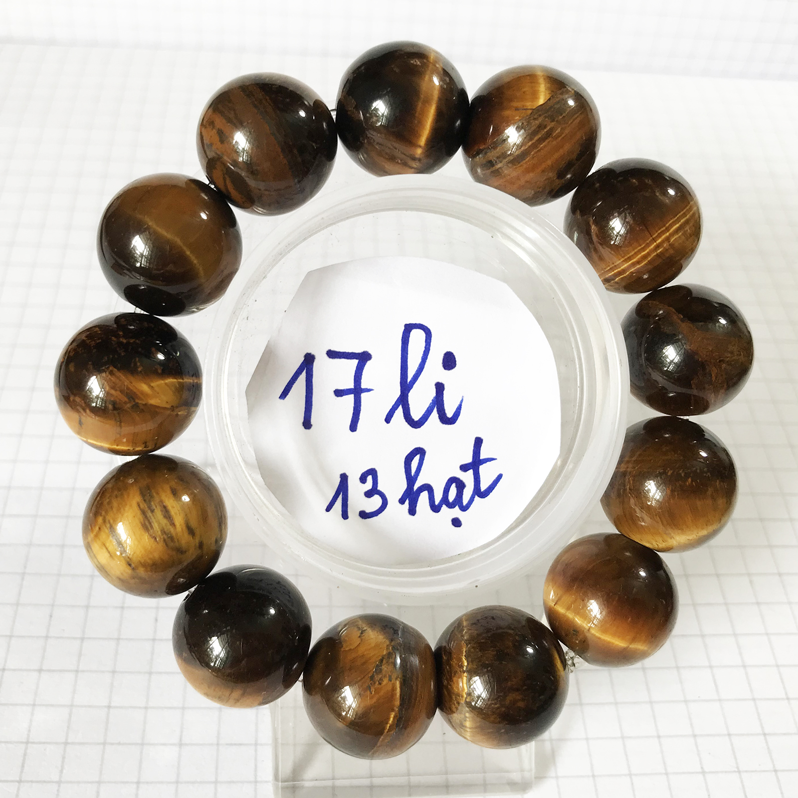 [HCM]Vòng chuỗi hạt mắt hổ 17 ly ( 13 hột) cho người mệnh Kim và Thổ mau vàng nâu