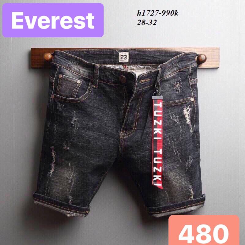 QUẦN SỌT SHORT LỬNG JEAN NAM CHẤT BÒ XANH THÊU NHIỀU LOGO HÀN QUỐC - EVEREST FASHION
