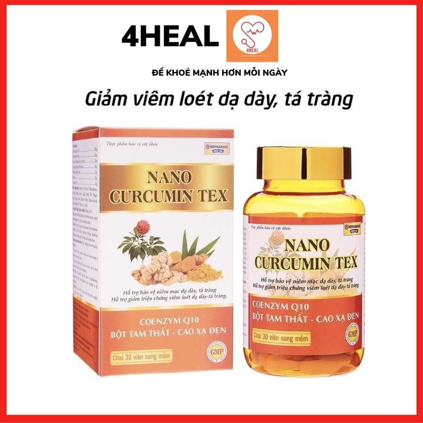 Nano curcumin Tex - viên uống giảm viêm loét dạ dày tá tràng Nano Curcumin gold tam thất xạ đen -lọ 30 viên