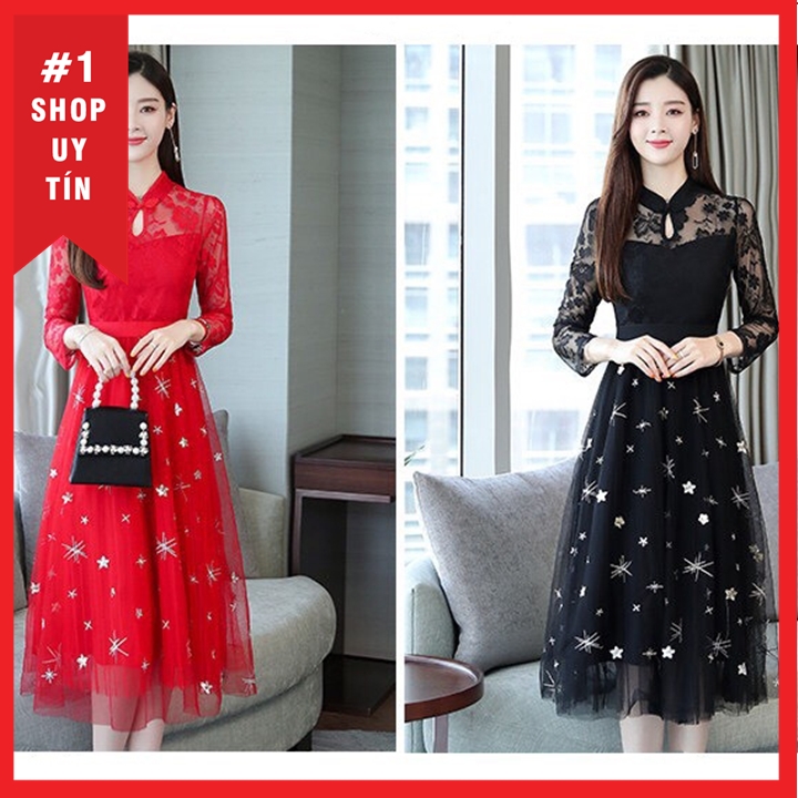 [HCM]Đầm ren đính đá siêu sang đủ size 30 đến 72kg  - QC1