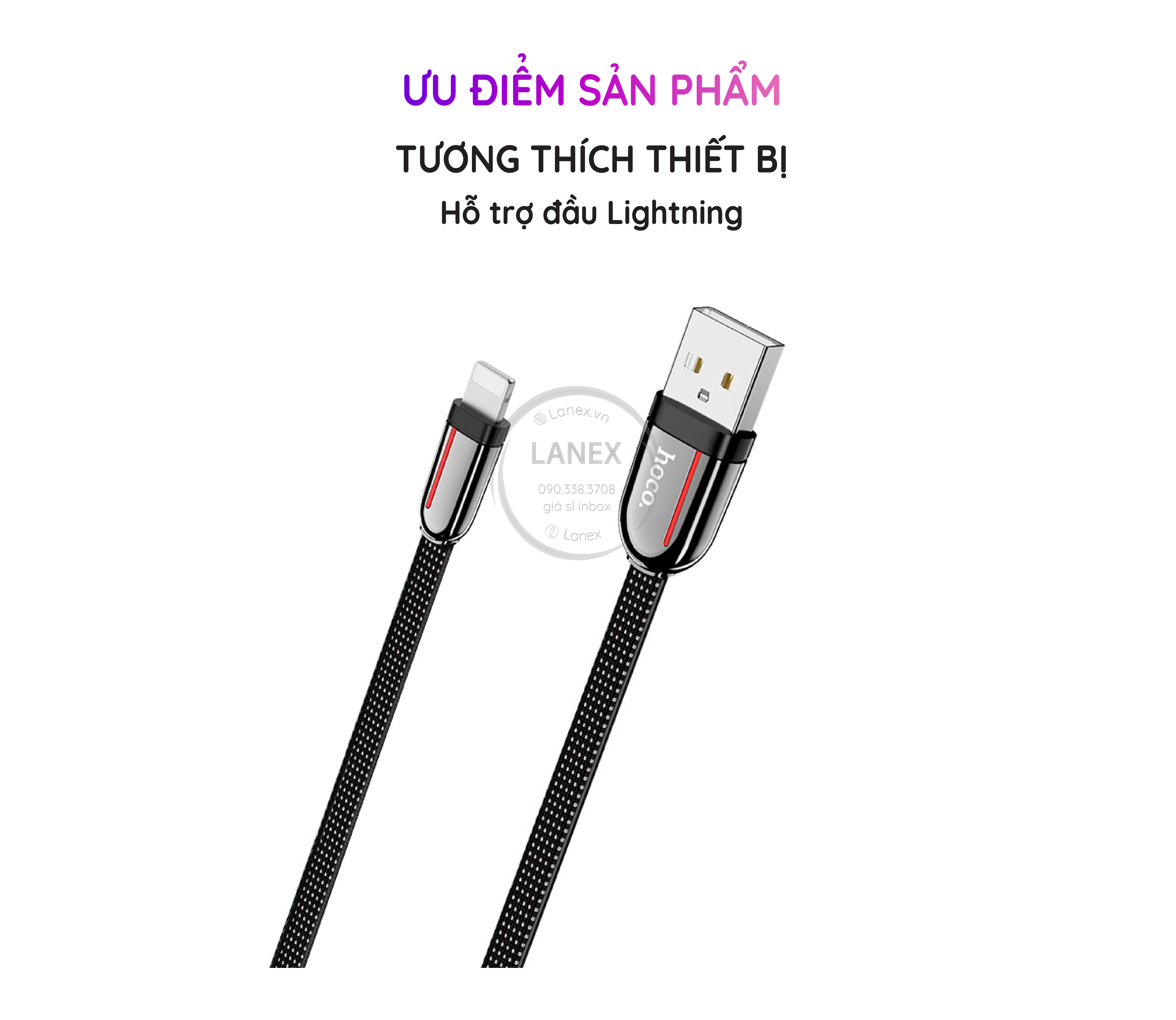 Cáp Sạc Nhanh Hoco U74 Dây Dù Lightning 2.4a Dài 1.2m