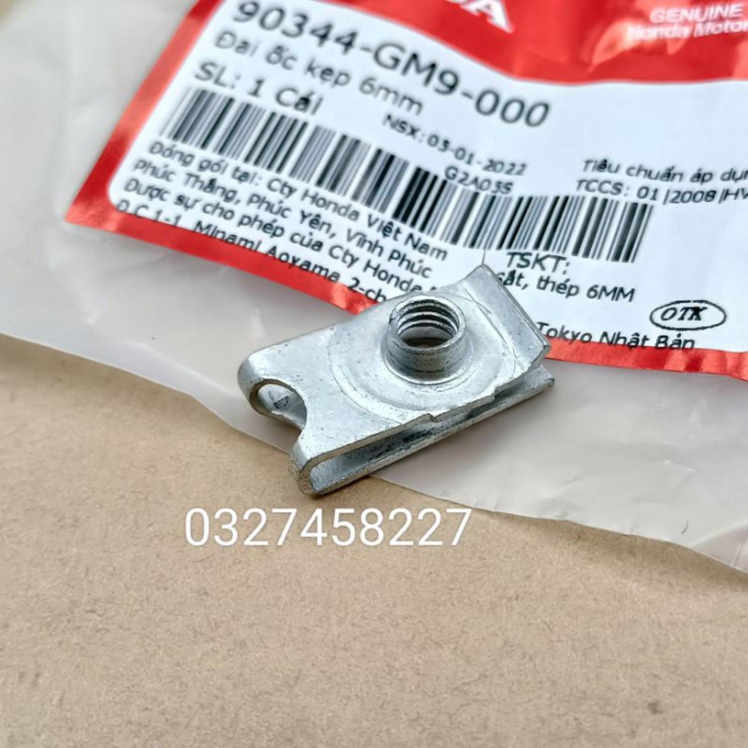 Đai ốc kẹp 6mm hộp đựng bình ắc quy xe dream, wave, future zin honda