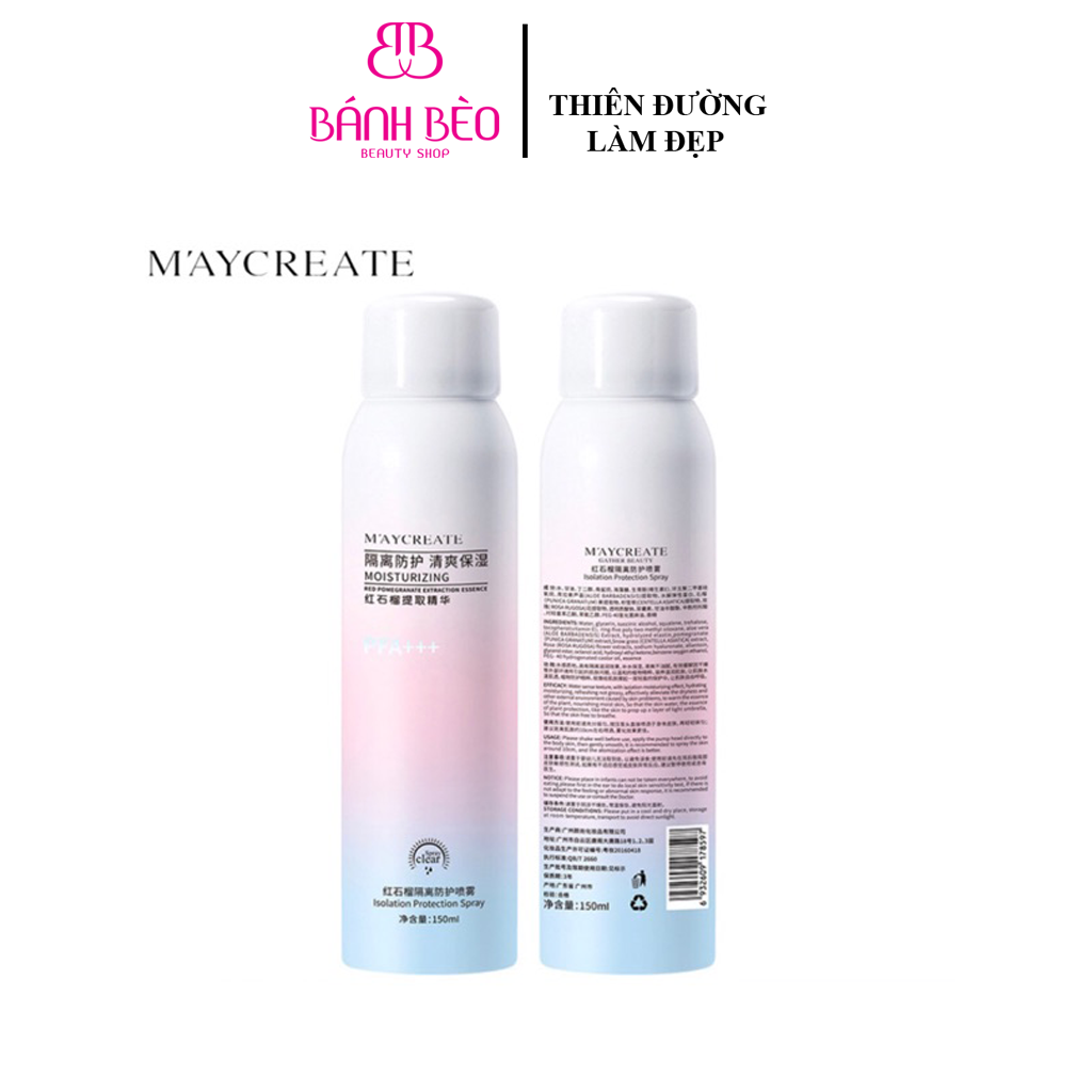 Xịt chống nắng trắng da Maycreate 150ml SPF35