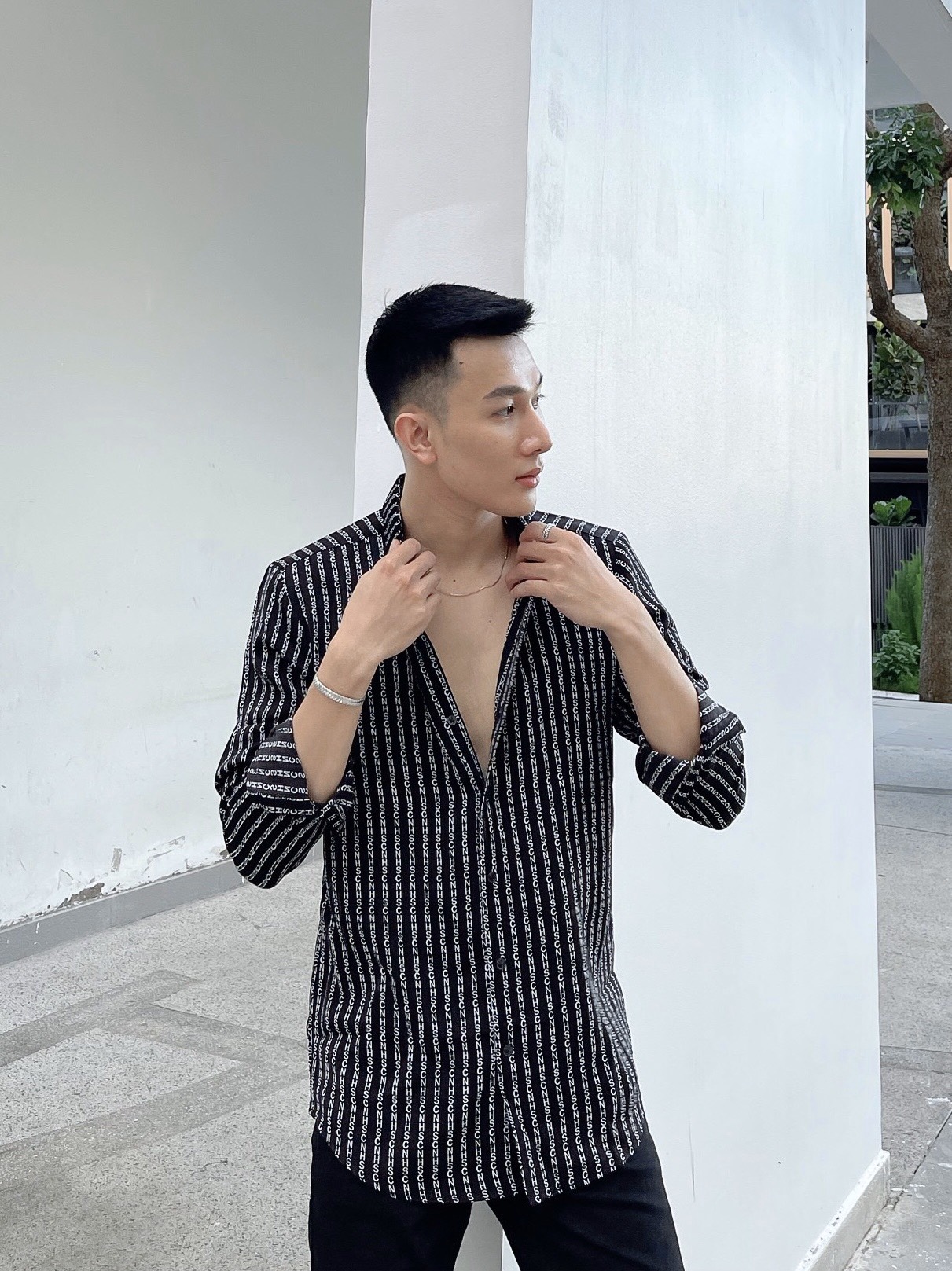 áo sơ mi lụa nam dài tay họa tiết S13