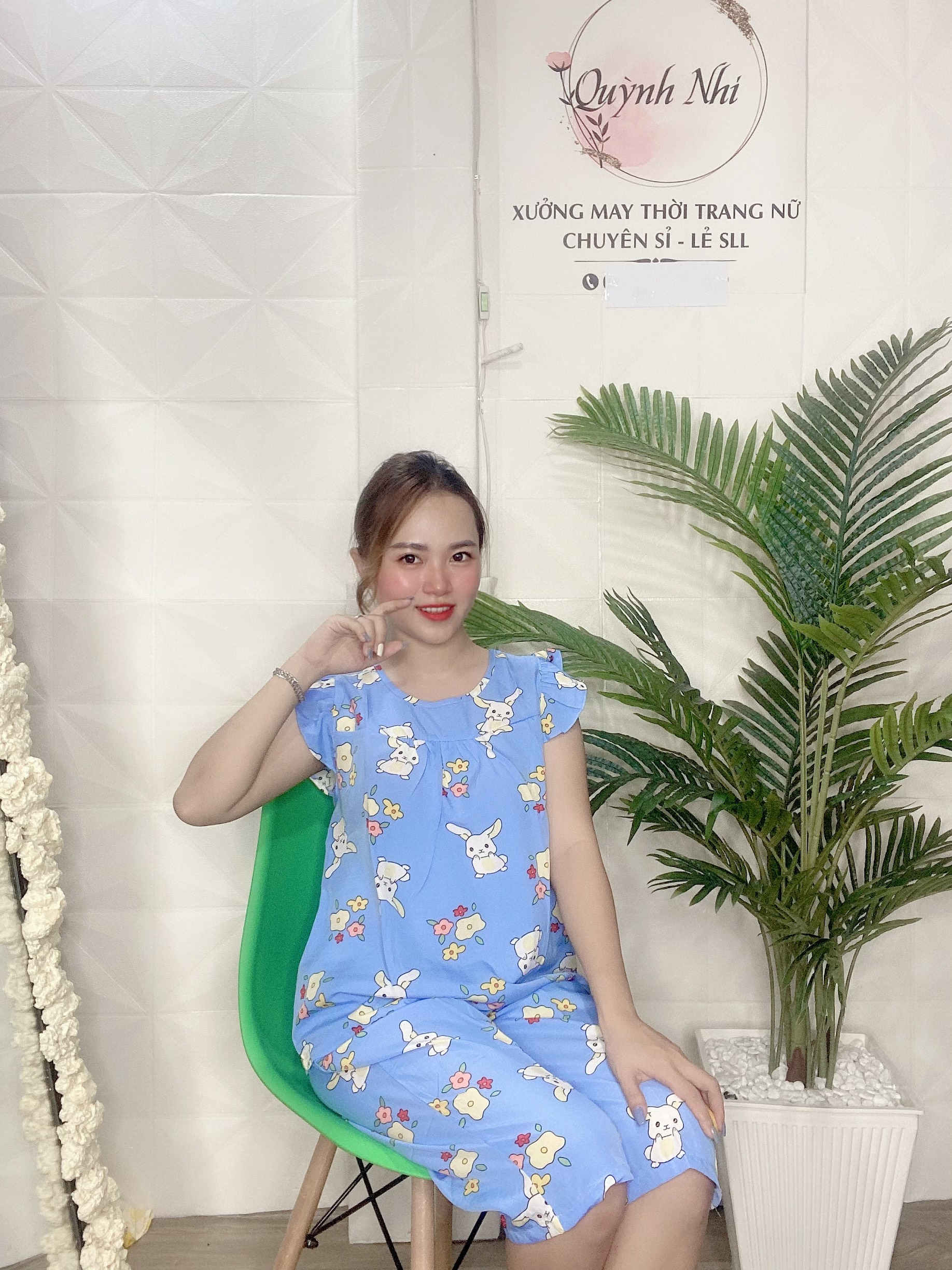 ĐỒ BỘ LỤA MẶC NHÀ HỌA TIẾT THỎ DỄ THƯƠNG - LUA41