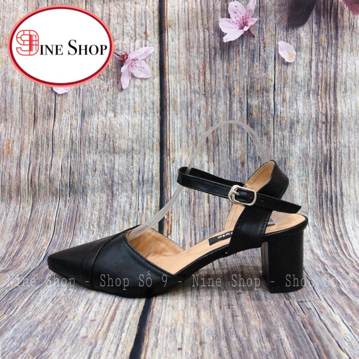 Giày cao gót 5p bít mũi xếp gót vuông hở gót N9